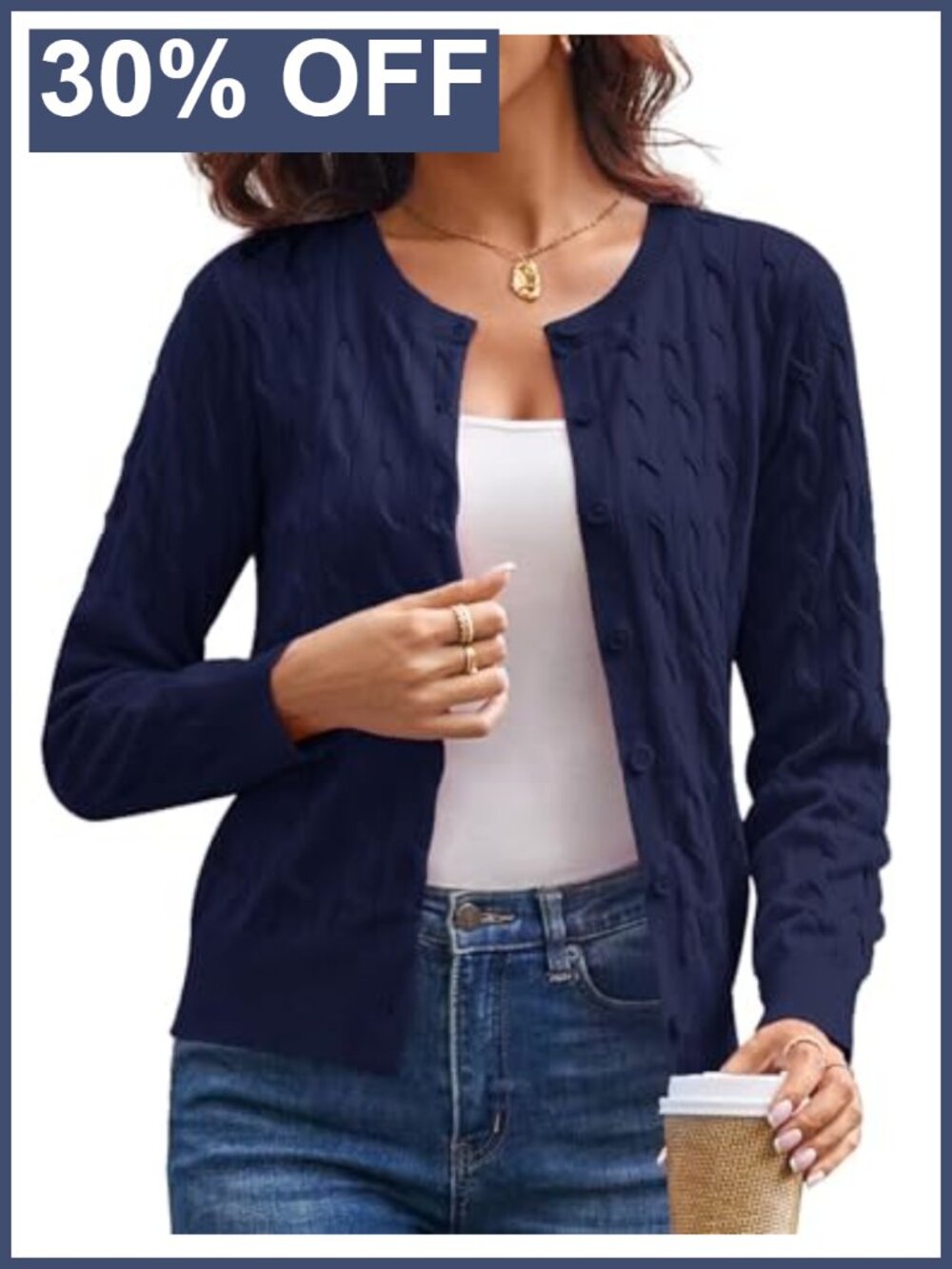 Cable Knit Cardigan Sweater Lightweight Fall Layer Women Button Up
